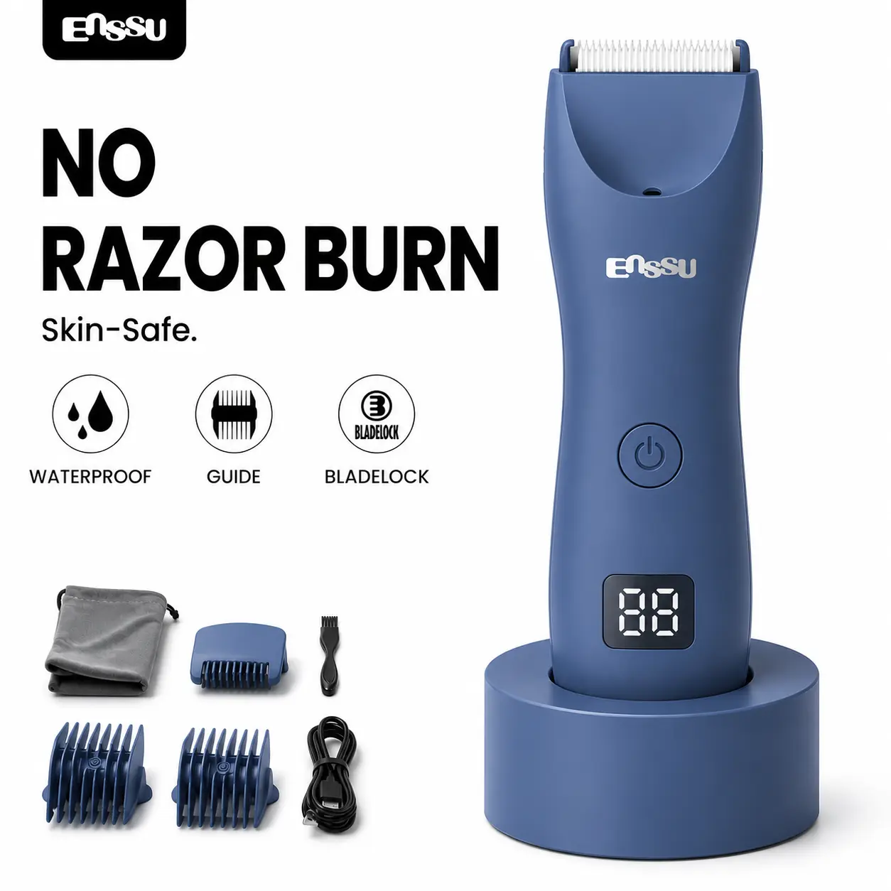 Enssu Electric Body Hair Shaver-Groin Hair Trimmer, Ball Trimmer for Men - Replaceable Ceramic Blade Heads,USB Recharge,Waterproof Male Hygiene Razor Safe Quick Gifts Cordless Gentle Trimming Fast Trimming