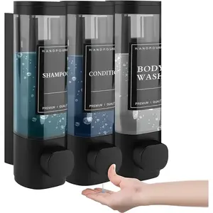 No Drill Wall-Mounted Shampoo Dispenser, Shampoo and Conditioner Dispenser,Shower Soap Dispenser 3 Chamber for Shower Wall Mounted Shower Dispenser for Bathroom Hotel Large Capacity,Black