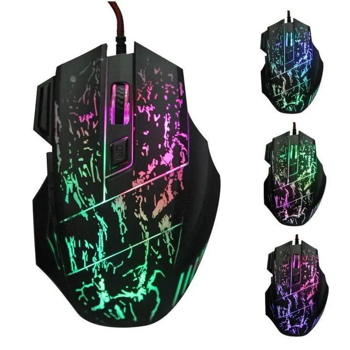 Computer Gaming Mouse - Black Optical Mouse with 1200DPI Resolution, Glare, 1.5m Working Distance, USB Connection, 7 Keys, Black Color