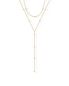 PAVOI 14K Yellow Gold Plated Drop Beaded Tassel Lariat Necklace for Women - Dainty Necklace