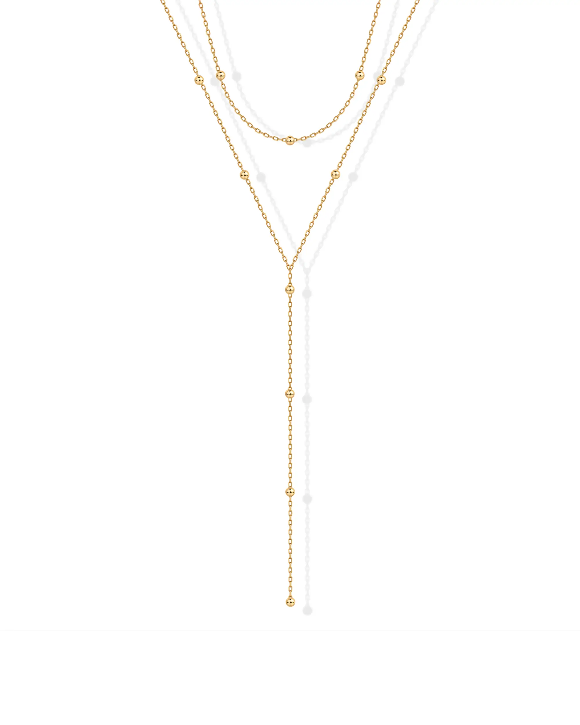 PAVOI 14K Yellow Gold Plated Drop Beaded Tassel Lariat Necklace for Women - Dainty Necklace