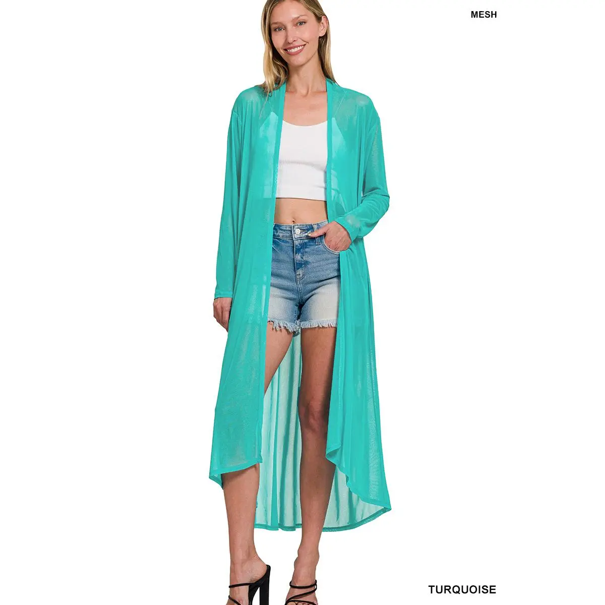 Zenana Mesh Open Front Cardigan