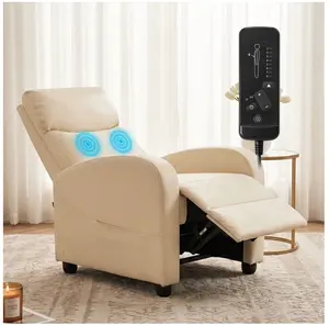 Massage Recliner Chair for Adults, Adjustable Home Theater Seating with Lumbar Support for Living Room, Modern Fabric Reclining, Beige