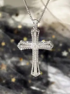 Rhinestone Decor Cross Pendant Necklace for Women, Exquisite Trendy Matching Necklace, Fashion Accessories for Party & Daily Wear