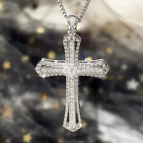 Rhinestone Decor Cross Pendant Necklace for Women, Exquisite Trendy Matching Necklace, Fashion Accessories for Party & Daily Wear