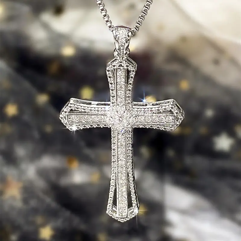 Rhinestone Decor Cross Pendant Necklace for Women, Exquisite Trendy Matching Necklace, Fashion Accessories for Party & Daily Wear