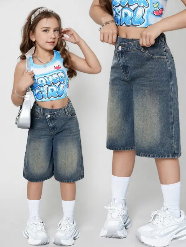 2025 New Style Girls' Denim Shorts & Capris - Trendy, Stylish & Versatile Suitable for 8Y-12Y kids jeans