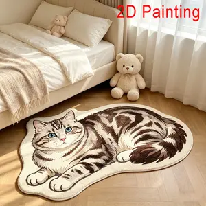 Korean Style Realistic Cat Short Pile Non-Slip Rug, Soft Blue-Eyed American Shorthair Design, Bedroom & Entryway, High Aesthetic Appeal carpet