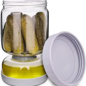 Pickle and Olive Hourglass Jar with Strainer Flip for Pickle Juice Separator from Wet and Dry, Upgrade Food-grade ABS Lid and BPA Free Hourglass Jar for Airtight Storage