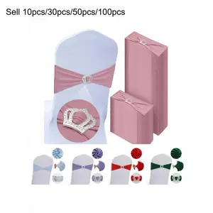 10/30/50/100 Pcs Spandex Chair Sashes with Crown Buckle Slider Stretch Chair Bands Cover Ties for Wedding, Banquet, Gala, Corporate Event, Birthday Party, Baby Shower