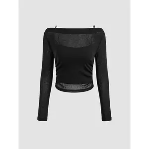 Cider [size 2-10] Boat Neckline Solid Ruched See-Through Long Sleeve Tee & Solid Cami Top