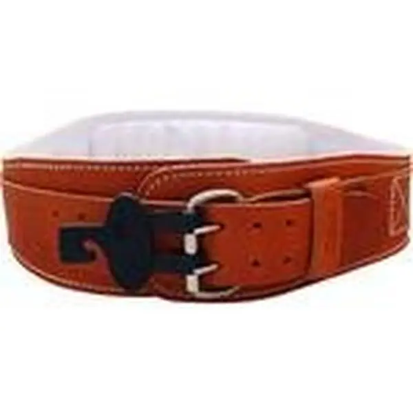 Schiek Sports L2004 Riveted Contoured Leather Waist Belt, 4.75 in. with Padded Lumbar for Back Support, Double Prong Buckle, Medium 31"-36" Waist