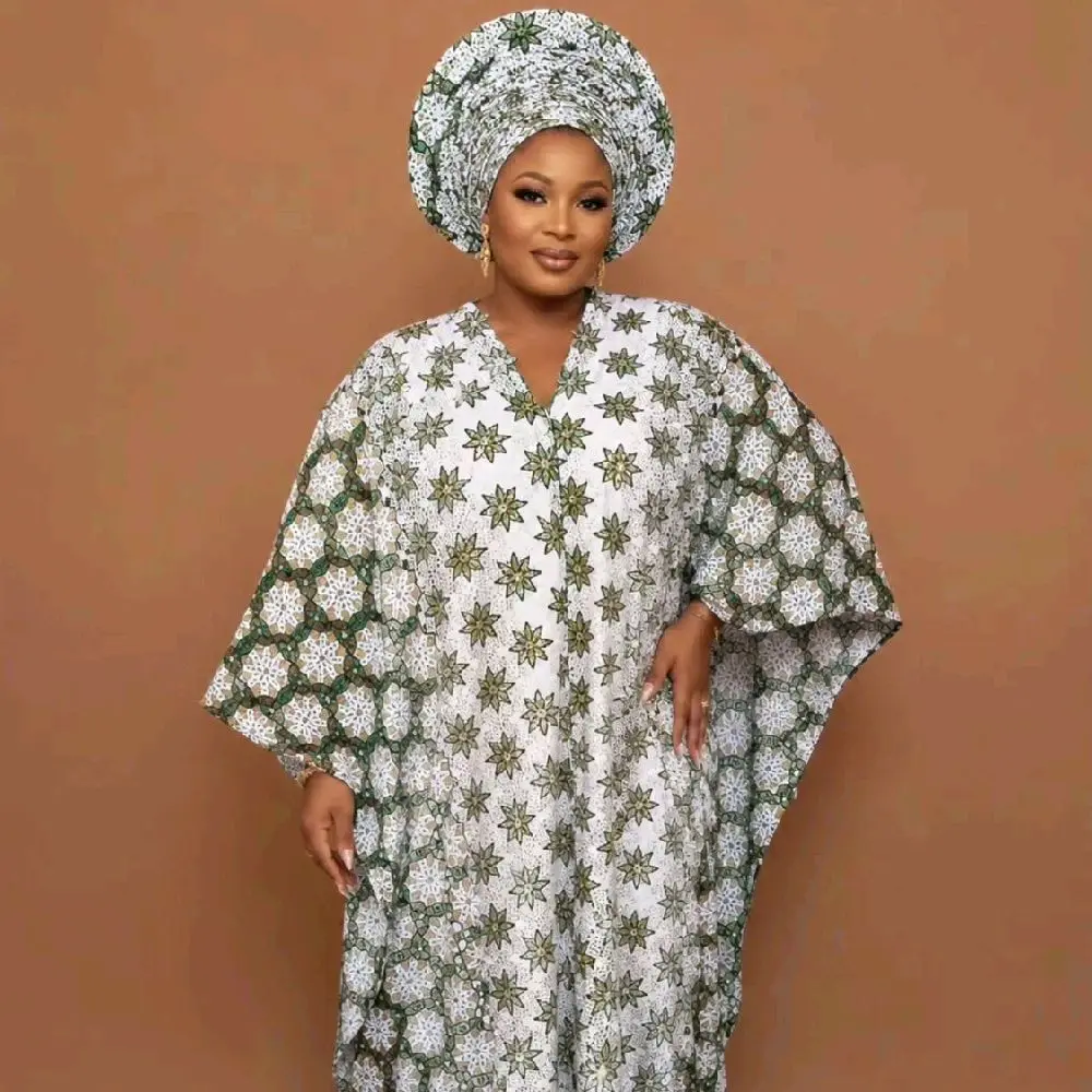 Emerald Green Cord Lace Boubou Kaftan | Luxury Nigerian Agbada Dress | African Party Gown | Free Size | Owambe Wedding Outfit
