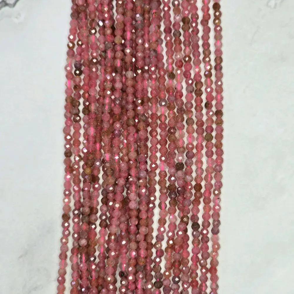 Natural Rhodonite Faceted Micro Bead Strands, 2mm Pink & Black Beads for DIY Jewelry Making