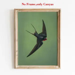 Vintage Wall Art Poster, Retro Swallow Bird Print, Antique Nature Illustration, Background, Spring Style Decor for Living Room & Bedroom