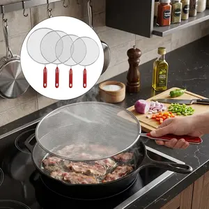 4pcs Splatter Screen for Frying Pan, Splatter Guard Mesh Stainless Steel Grease Guard Shield with Comfort Grip Handles Set of 4: 11.5", 9.8", 8.3", 7.5'' (29,25,21,19 cm)