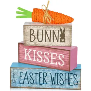 4 Pcs Easter Table Decoration Carrot Decor Easter Tiered Tray Decor Cute Bunny Centerpiece Rustic Decorative Carrot Sign Gift Farmhouse for Holy Week Kitchen Party Decoration