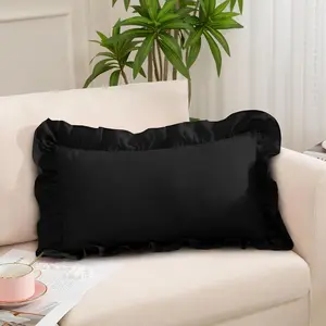 Black Ruffle  Pillow Cover 12x20 Inch, Ruffled Cushion Case Covers for Couch Sofa Bed Living Room, Decorative Farmhouse Throw Pillow Cover, Pack of 1