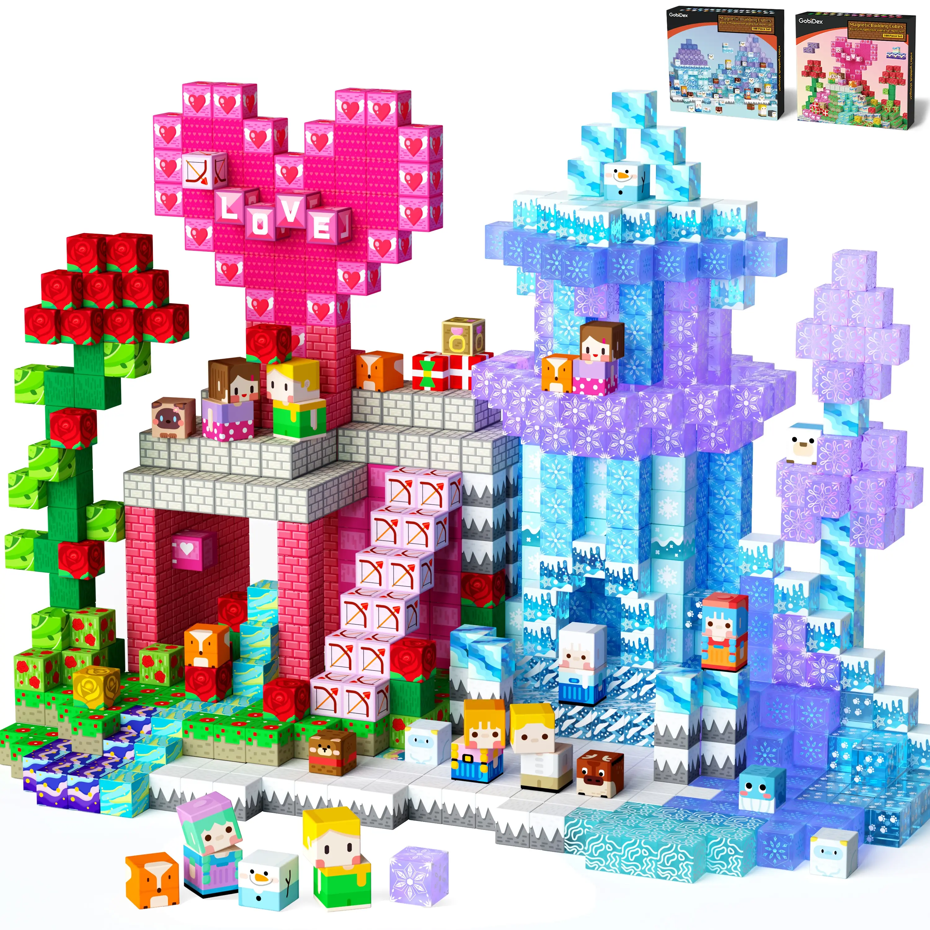 GobiDex STEM Game-based Frozen Theme Magnetic Building Blocks 48/100 PSC in Gift Package - ABS Plastic Blocks for Kids Ages 36 Months to 12 Years - Po