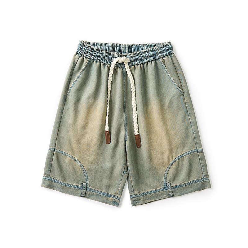 Men’s summer lightweight shorts made from Lyocell fabric—breathable, cool to wear, comfortable, and very cooling; suitable for various body types; vintage distressed style.