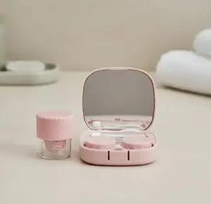 Contact Lens Case with Cleaner Washer, Pocket-Size Travel Contact Lens Applicator and Removal Tool Kit with Mirror, Contact Lens Storage Box for Home and Travel Essentials, Lens Cleaning