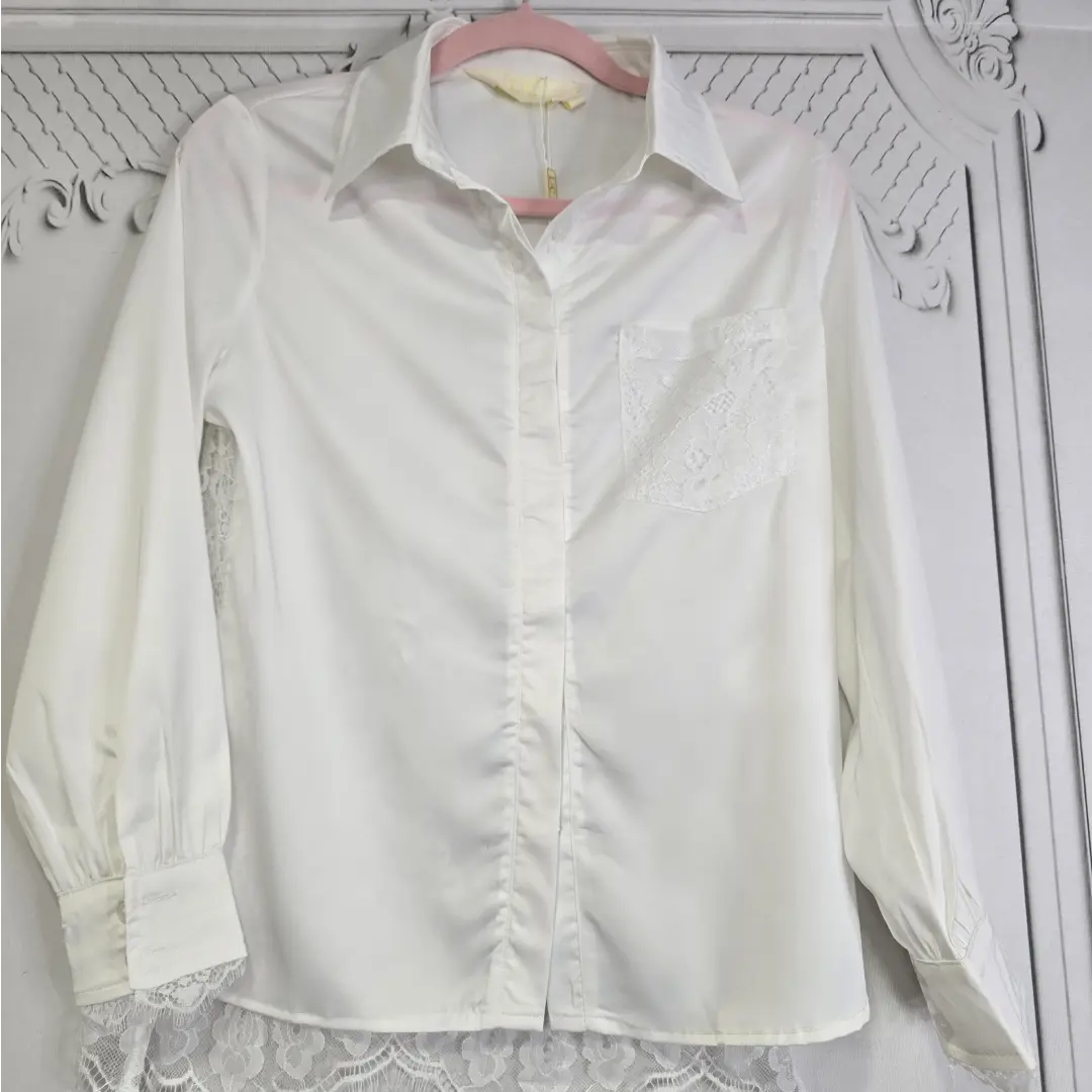 Long sleeve embroidered shirt - see through back Top Womenswear