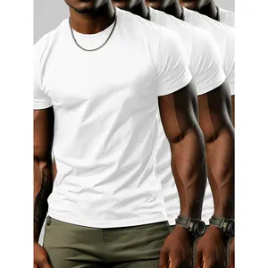 4-piece Men's 100% Cotton Round Neck Short Sleeved Blank T-shirt, Basic Solid Color Clothing Casual Fabric Top Unisex