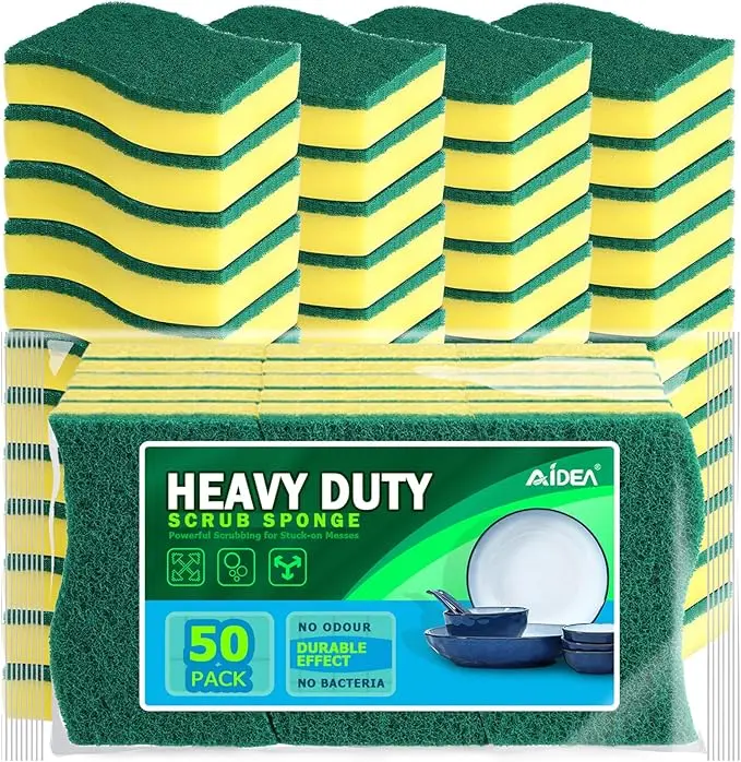 Heavy Duty Scrub Sponge-50 Count, Cleaning Sponge, Kitchen Dish Sponge, Effortless Cleaning Eco Scrub Pads for Dishes,Pots,Pans All at Once
