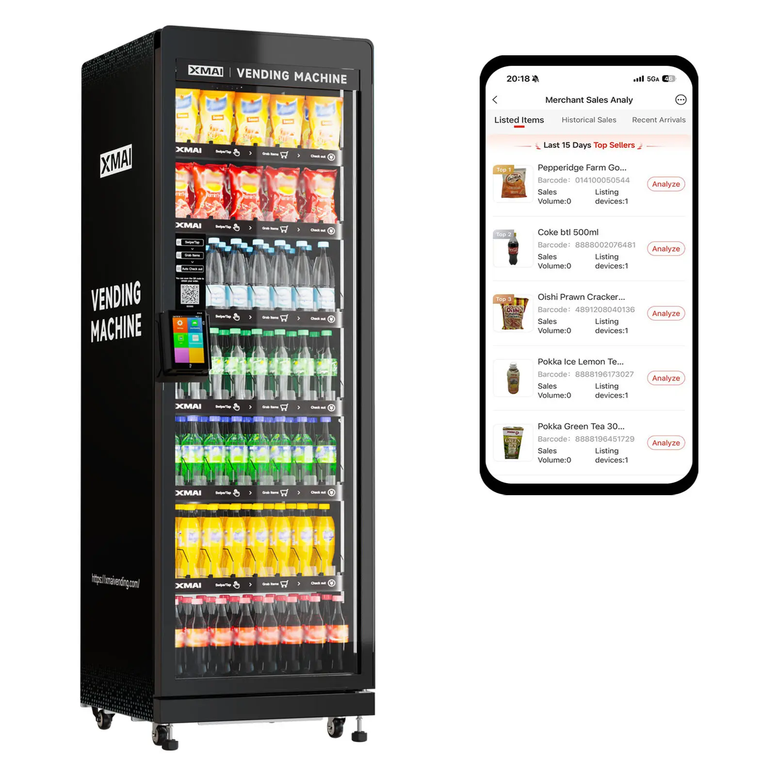 XMAI M520 AI Vending Machine for Business - 99.7% AI-Powered Commercial Vending Machines for Sale Card Reader & App Control Refrigerated Snacks and Drinks Combo with Credit Card & NFC Payment