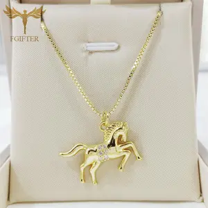 Luxury Animal Horse Necklace for Men Gold Plated Zircon Pendant Chain Cho Women Jewelry Lucky Amulet Gifts Charms Collier Chaine