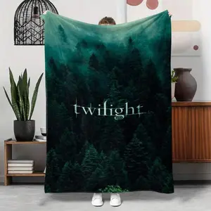 Twilight Saga Inspired Plush Throw Blanket - Soft Lightweight All-Season Cozy Flannel Bedspread With Twilight Logo & Forest Design, Twilights Logo-280gsm