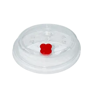 Clear Lid with Red Heart Stopper for 16-32oz Premium PP Injection Plastic Cups (90mm Diameter)