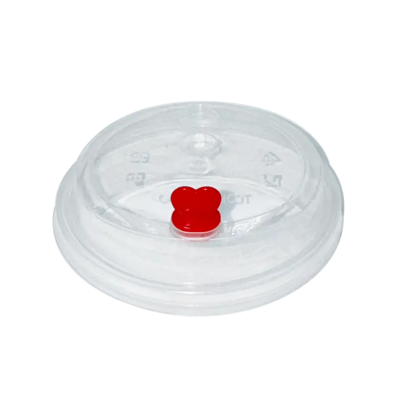 Clear Lid with Red Heart Stopper for 16-32oz Premium PP Injection Plastic Cups (90mm Diameter)