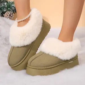 Women's Mini Snow Boots Thick Soles Indoor Outdoor Shoes Warmth and Comfort Suede Shearling Fleece Slippers