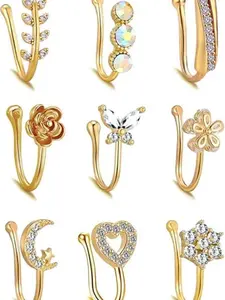 25PCS Fake Nose Rings Non Piercing Gold Plated Nose Cuffs Multi Style Nose Rings for Women Men