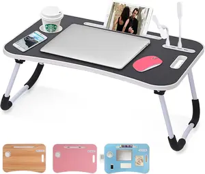Oversized Foldable Laptop Bed Desk, Office, Computer, Bed - Durable Wooden Tray with Cup Holder, Drawer, USB Fan & Light, Tiltable Tabletop, Sleek Black, Portable for Bed/Sofa/Floor - Back-to-School Gift, Apartment