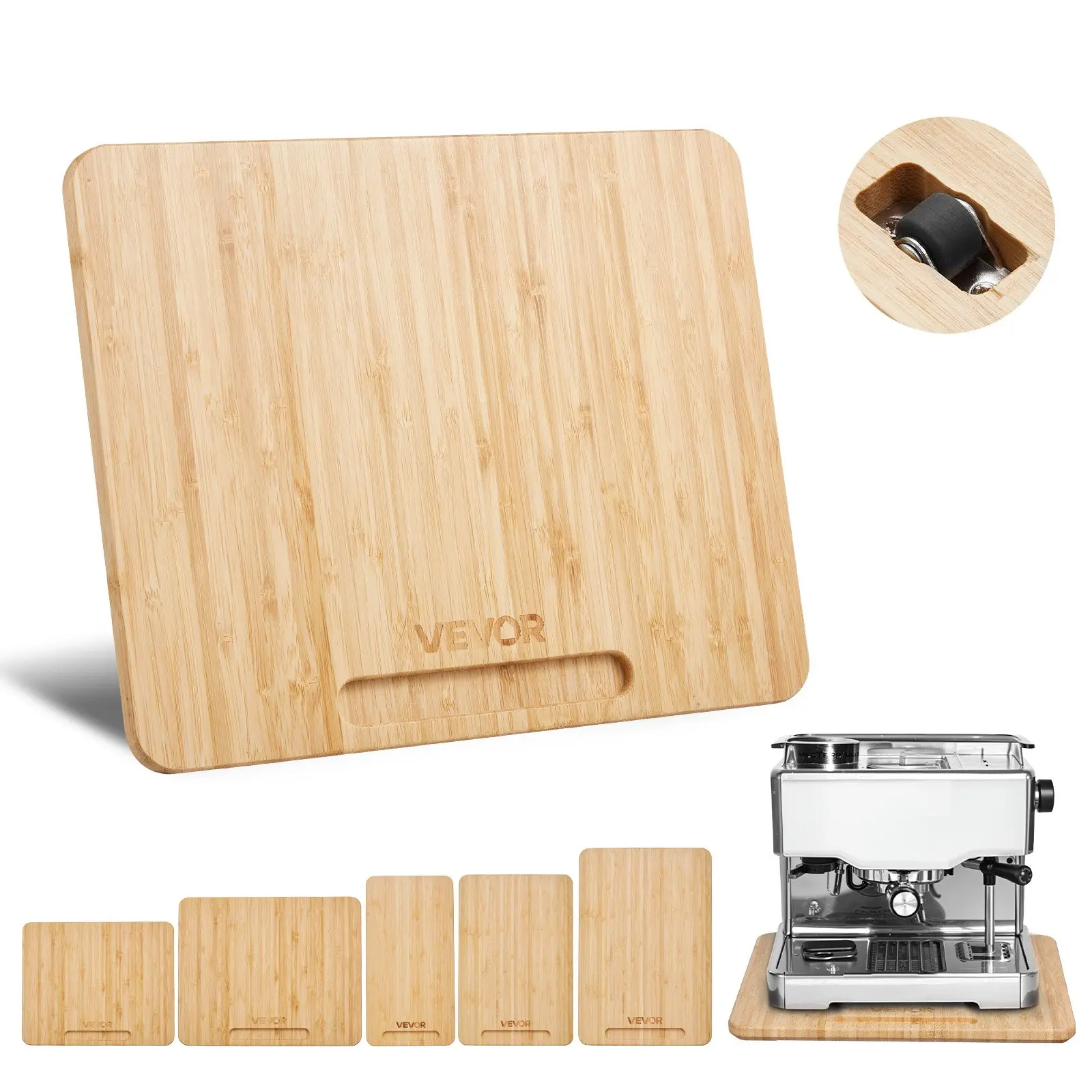 VEVOR Appliance Slider, Small 10.5x 13-inch, Rolling Sliding Tray with Rubber Wheels Hollow Handle, Easy to Clean, Appliance Rolling Tray for Coffee Maker, Kitchen Countertop, Natural Wood