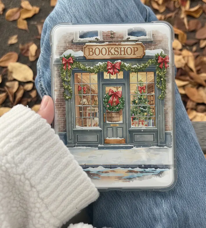 Christmas Bookshop Kindle Insert for Clear Case – Aesthetic Book Lover Decor | Cozy Reading Accessory