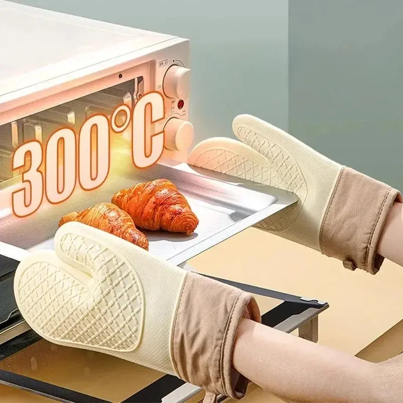1PC Heat-Resistant Silicone Oven Gloves - Double-Layer Insulated Kitchen Mitts with Anti-Slip Grip for Baking, Microwave Oven Protection Kitchenware