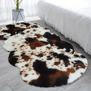 1pc Factory-Direct Xmas Gift Wavy Faux-Rabbit Fur Cow-Print Accent Rug｜Ultra-Soft Quick-Absorb Non-Slip for Bedside-Sofa-Living, Multi-Size Machine-Wash