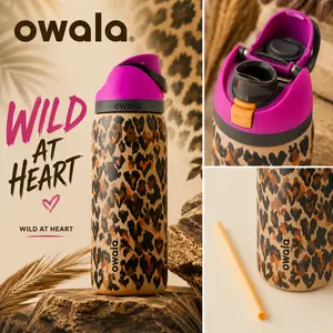 Owala Wild At Heart 30oz FreeSip Sway Water Bottle – Leopard Print Stainless Steel Leak Proof BPA Free