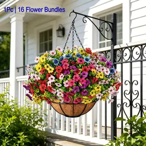 1 Piece Autumn Artificial Hanging Bouquet, 16 Bundles Multi-Color Fake Plant Flower Basket, Ideal for Outdoor Garden Decor