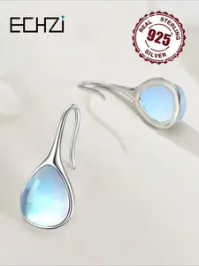 925 Sterling Silver Elegant Teardrop Earrings, Simple Design Jewelry for Women, High-quality Synthetic Faux Moonstone, Nickel-free, Daily & Gift Occasions
