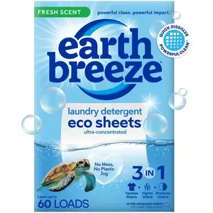 Earth Breeze Laundry Detergent Sheets Fresh Scent - 60 Loads No Plastic Jug Concentrated Laundry Detergent 30 Sheets Earth Breeze