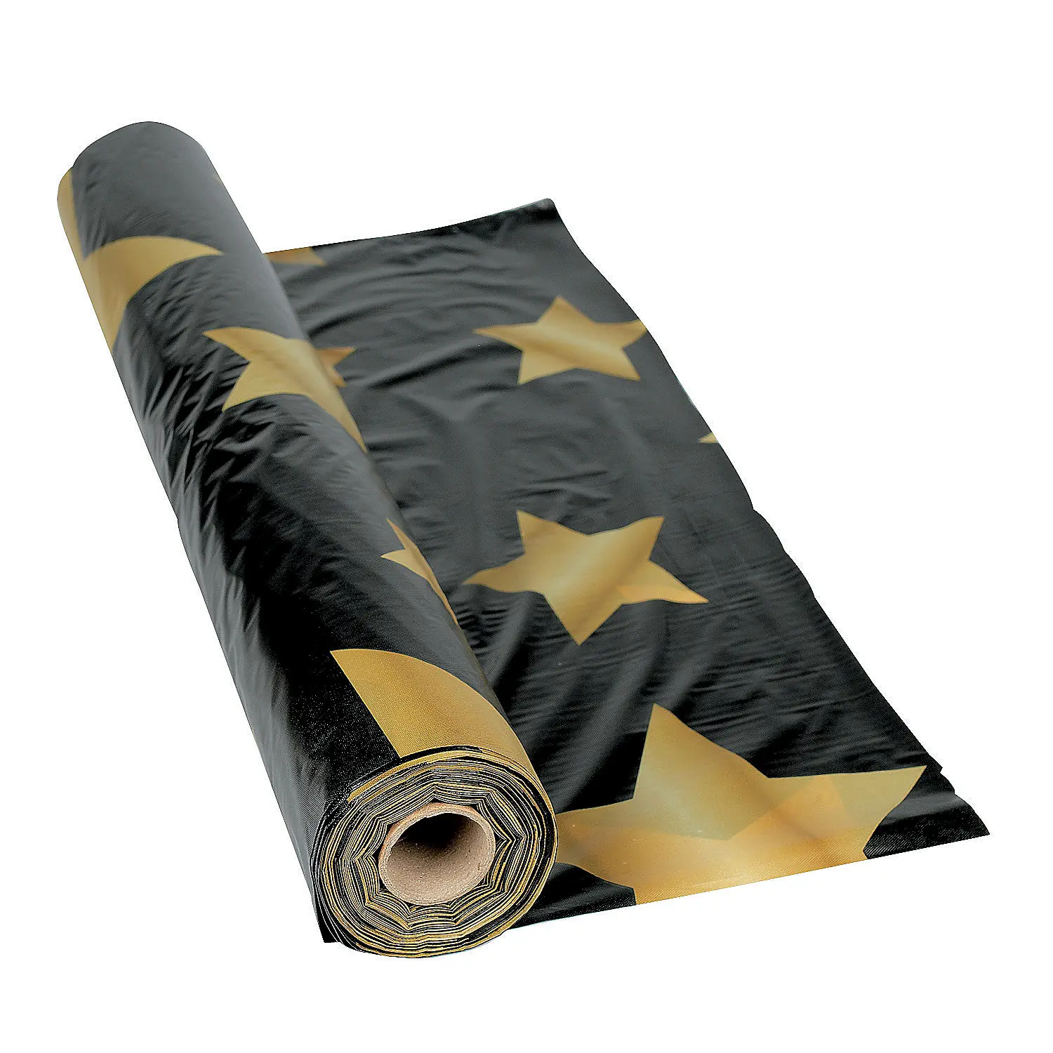 Disposable Plastic Tablecloth Roll - 40"x100ft Black with Gold Stars Single Roll, Elegant Plastic Disposable Tableware Supplies for Hollywood Bash, Home Tabletop Decoration, Wall & Doors Photo Backdrop