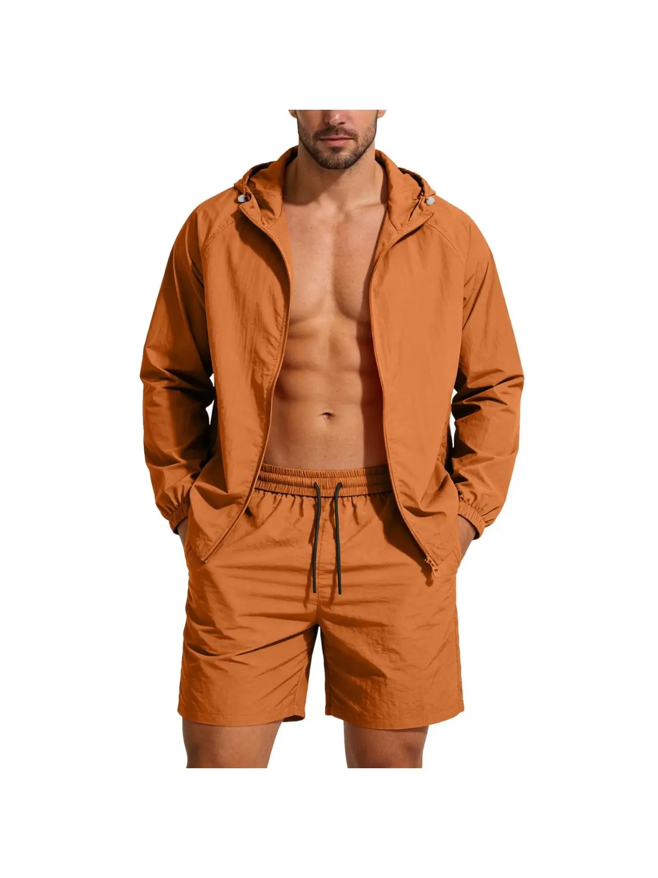 Men's Sunscreen Set, Casual Clothes UPF50+ Sun Protection Hoodies and shorts 2 Piece Windbreaker Lightweight Outdoor Jackets Sets Light Jacket Full Zip Hoodie Long Sleeve Shirts for Men Summer Outfits Beachy Matching UV Performance Fishing Hooded Menswear