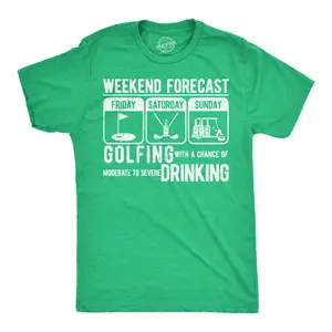 Mens Funny T Shirts Weekend Forecast Golfing With A Chance Of Moderate to Sevre Drinking Novelty Tee for Men Mens Funny T Shirts Cool Vintage Fashion T-Shirt Gift Classic Menswear Drinking Apparel for Men Funny Green -