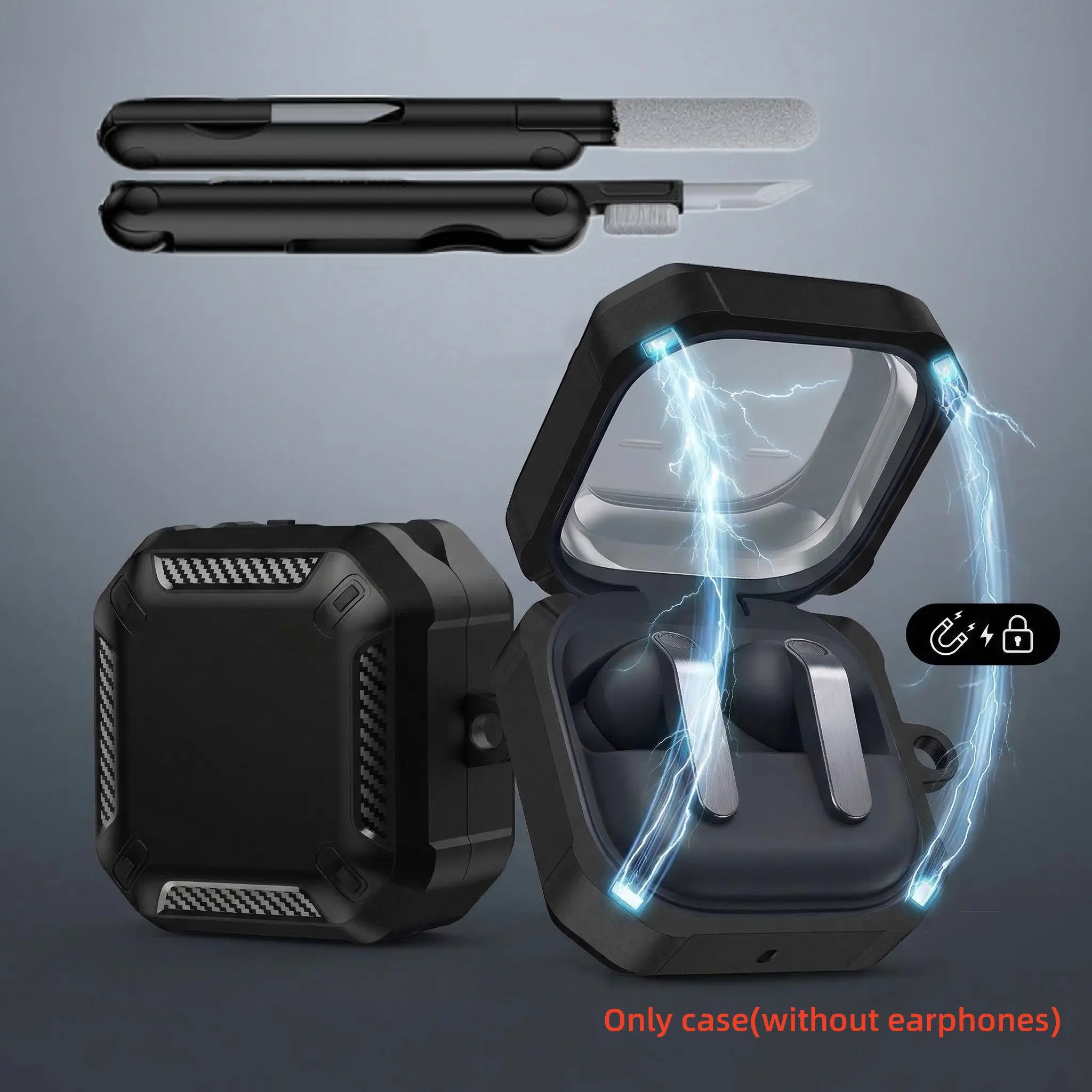 Samsung Galaxy Buds4/buds4 Pro (2026) Lock Fit Case, Full Body Shockproof Carbon Fiber Protection, Includes Cleaning Kit