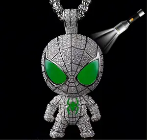 Moissanite Cartoon Spider Pendant 925 Sterling Silver with 3mm 24inches Rope Chain for Men