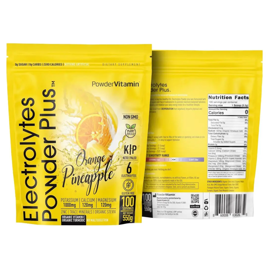 Electrolytes Powder Plus (100 Servings) Orange Pineapple Electrolyte Powder Zero Calorie, Keto, 0 Sugar, No Maltodextrin,1000mg Potassium,120mg Calcium,120mg Magnesium